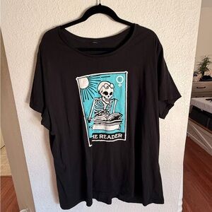 Black Graphic Tee with Skeleton Design